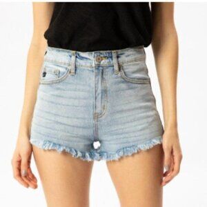 NEW KanCan High Rise Frayed Stretch Light Wash Blue Denim Jean Short Size Small
